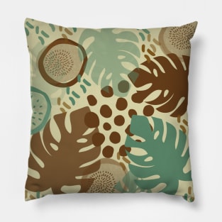 Monstera Plant Leaves Abstract Brown Tan Sage Green Pillow