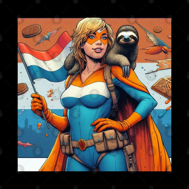 Dutch: Female 80's Comic Book Hero with Sloth by Woodpile