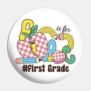 F Is For First Grade Teacher Groovy Back to School Pin