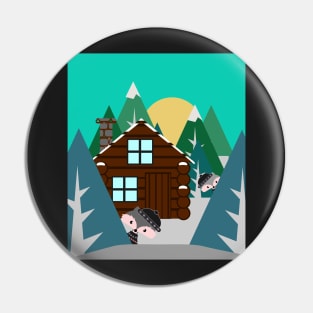 Winter cabin in the woods Pin