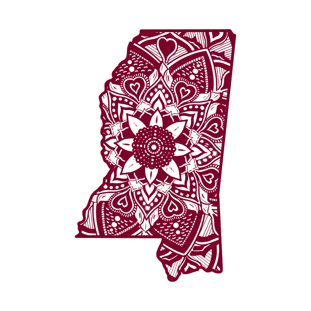 Maroon Mississippi State Gift Mandala Yoga MS Art by Get Hopped Apparel