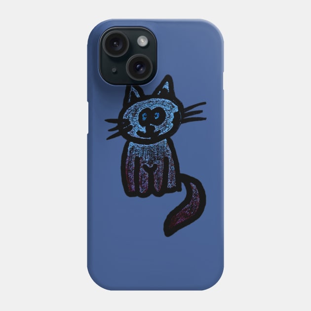 Smiling kitty in blue Phone Case by FlossOrFi