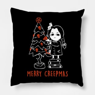 Merry Creepmas - Dark Funny Goth Girl Halloween Christmas Gift Pillow