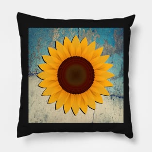 Sunflower on Teal & Cream Distressed Background Home Decor Gifts Pillow