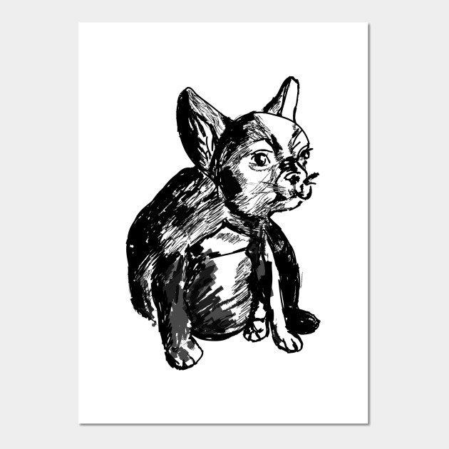 Cute French Bulldog Black And White Drawing