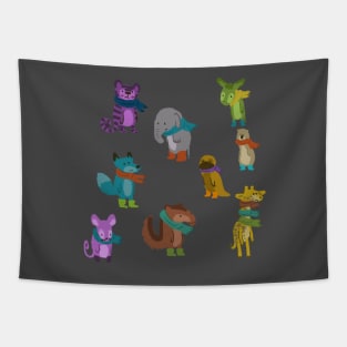 Sad and Indifferent Anaimals Wearing Scarves Tapestry