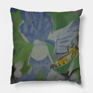 A bee on a blue flower Pillow