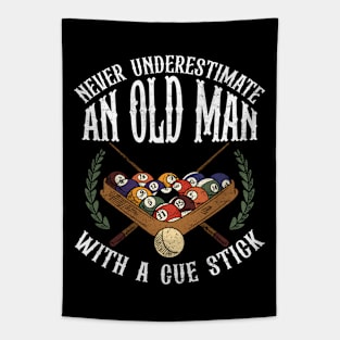 Never Underestimate An Old Man With A Cue Stick Tapestry