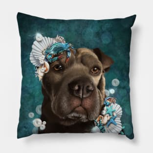 Zodiac Shar Pei under the sea, covered in starfish and shells Pillow