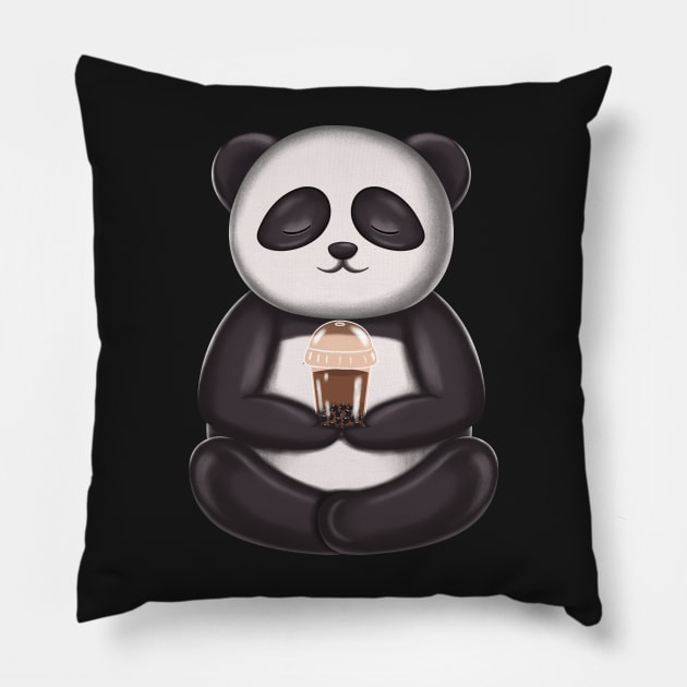 Funny Yoga Boba Panda Pillow by Luna Illustration