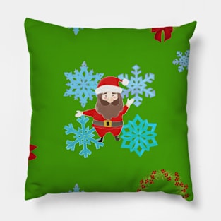 Santa Claus with a Christmas tree seamless pattern on a green background Pillow