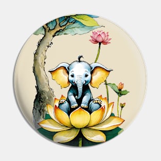 Baby Ganesh Elephant and the lotus Blossom Pin