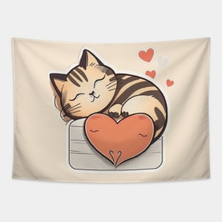 Sleepy Cat Valentine's Day Tapestry