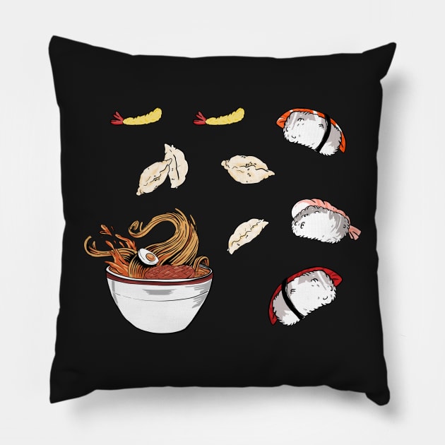 Sushi - All you can eat stickers pack Pillow by Uwaki