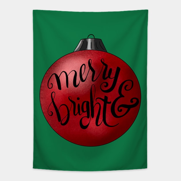 Merry & Bright Red Christmas Ornament Tapestry by Lady Lilac