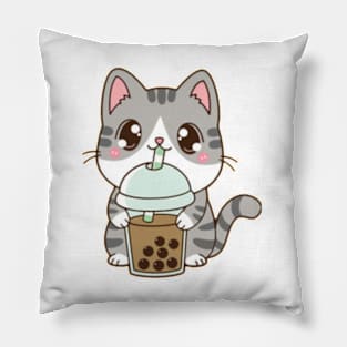 Cute Cat Drinking Boba Milk Pillow