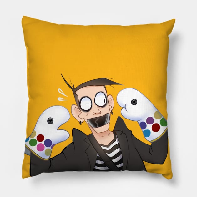 Tape Face Mime Puppets Pillow by Sunny Saturated