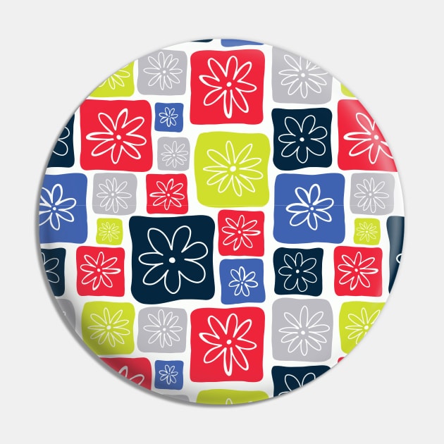 Doodle Squares with Flowers Blue, Red, Gray, Lime green Pin by Sandra Hutter Designs