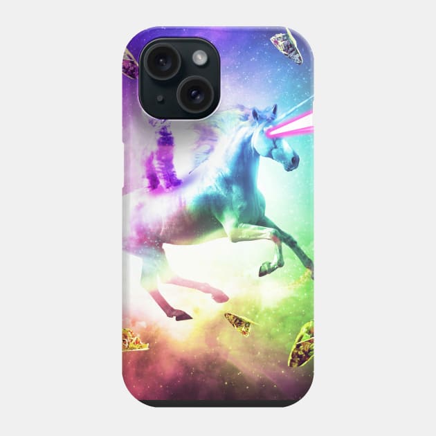 Space Cat Riding Unicorn - Laser, Tacos And Rainbow Phone Case by Random Galaxy