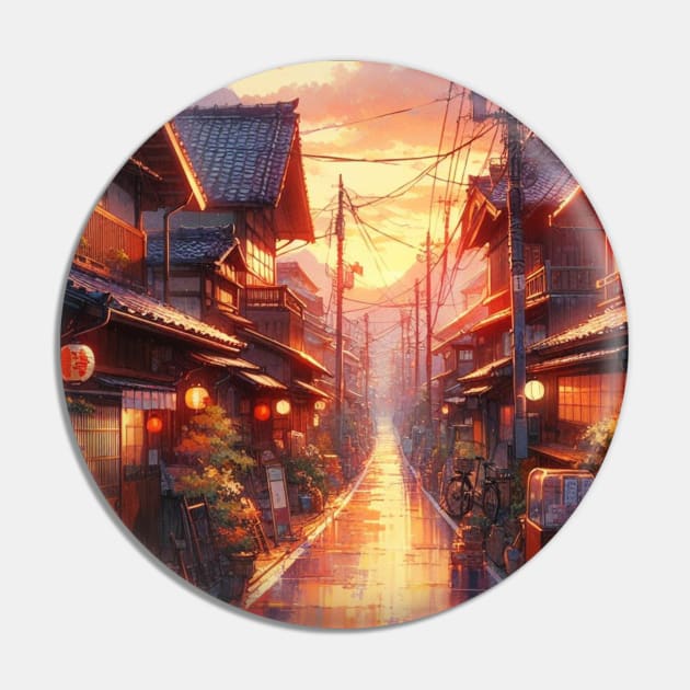 A Japanese Native Road Before Sunset - Anime Drawing Pin by AnimeVision