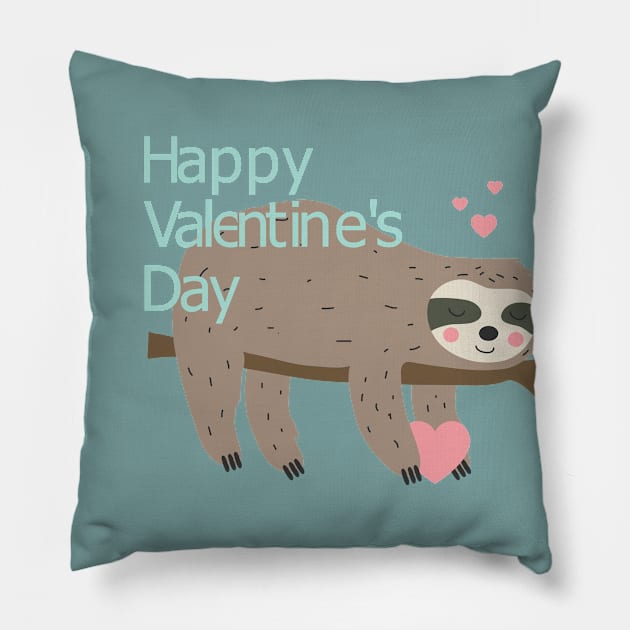 love valentine sloth happy valentines day Pillow by gossiprag