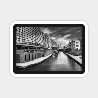 Birmingham canal and cityscape - monochrome photograph Magnet