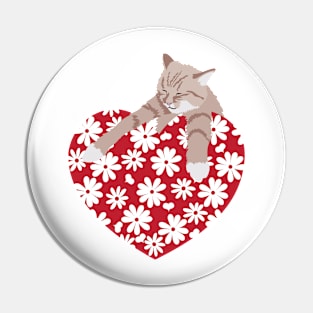 I Love Cats red heart with daisy flowers Pin