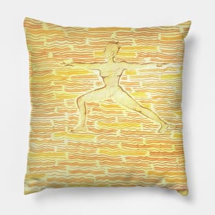 Girl shows yoga pose Warrior 2 Pillow