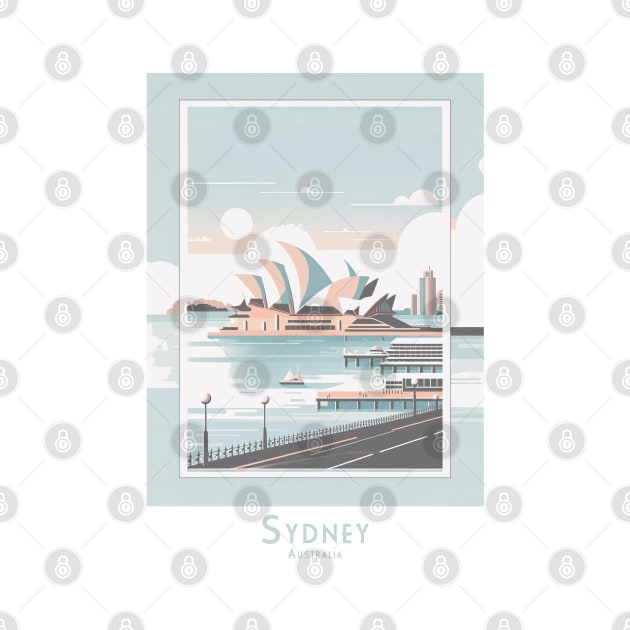 Vintage Retro Minimal Sydney Opera House Pastel Art by POD24