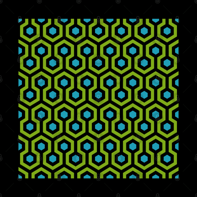 Geometric Pattern: Looped Hexagons: Green/Blue by Red Wolf