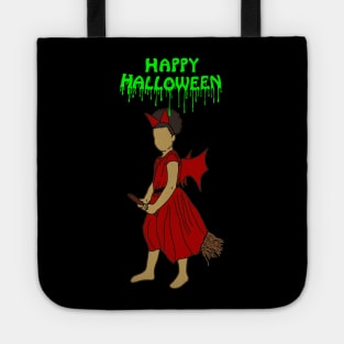 Happy halloween witch on broom green Tote