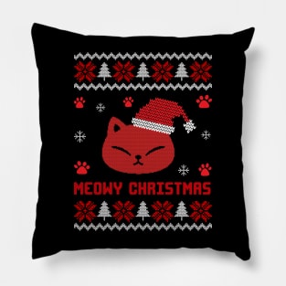 Meowy Christmas Cat Ugly Christmas Sweater Pillow