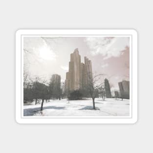 Snowy Chicago architecture photography, melancholic edit Magnet