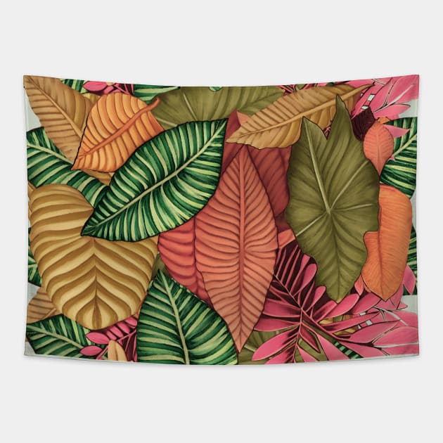 Motivo floreale con foglie in stile retrò, colore autunno, arancione, verde, viola, giallo e marrone Tapestry by Collagedream