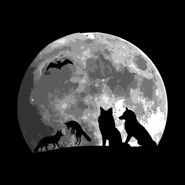 Cute Wolves Family Bat Silhouette on the moon gift by star trek fanart and more