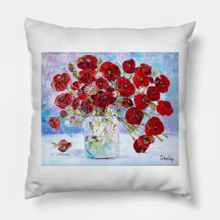 Red Poppies In a Vase Pillow