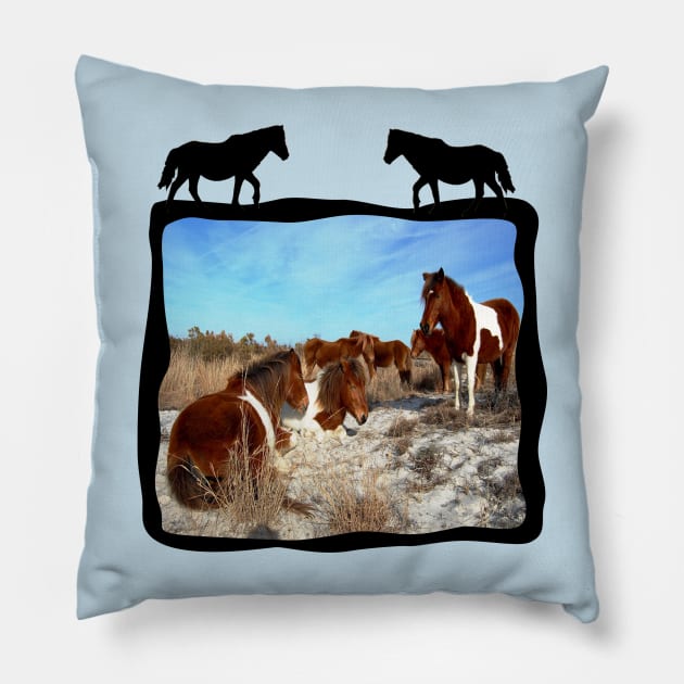 Wild horses, wildlife, gifts, Assateague Island Pillow by sandyo2ly