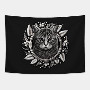 Cute Black and white Tabby cat Tapestry