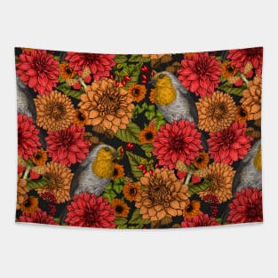 Robins in the autumn garden Tapestry