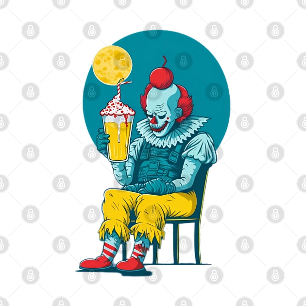 Twisted Refreshment: Evil Clown Unwinds by zoocostudio