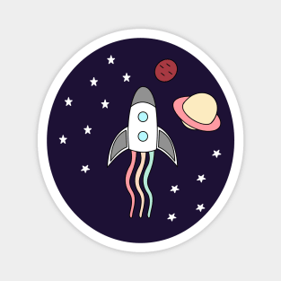 Kawaii Rainbow Space rocket in the galaxy space Magnet