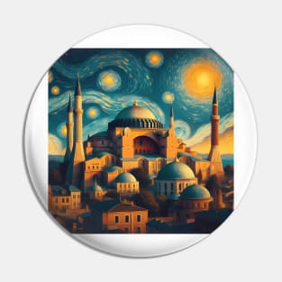 Hagia Sophia, Istanbul, Turkey, in the style of Vincent van Gogh's Starry Night Pin