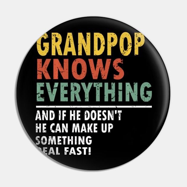 Mens Grandpop Knows Everything Father's Day Grandpop Pin by Mitsue Kersting