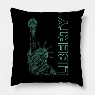 Liberty & the Statue Of Liberty in a green line drawing Pillow