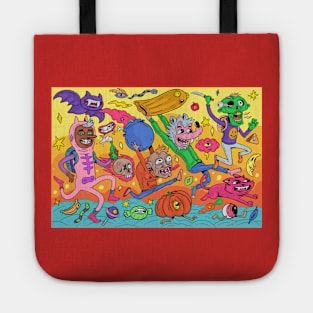 Spooky colorful Halloween creatures Tote