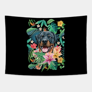 Tropical Rottweiler Dog Tapestry