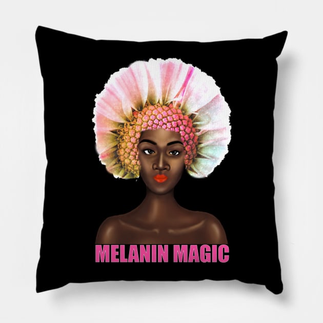 Black Pride Melanin Magic Flower Afro Queen Pillow by Merchweaver