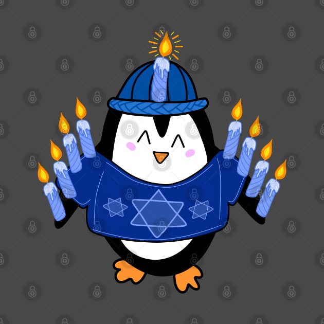 Cute Hanukkah Penguin Dressed as a Menorah on a Periwinkle Backdrop, made by EndlessEmporium by EndlessEmporium