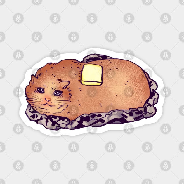 baked buttered potato sad cat meme Magnet by mudwizard