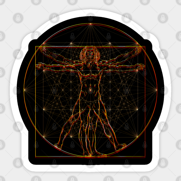 Leonardo Da Vinci Vitruvian Man Trippy Mandala Art Glitch - Leonardo Da Vinci Vitruvian Man - Sticker